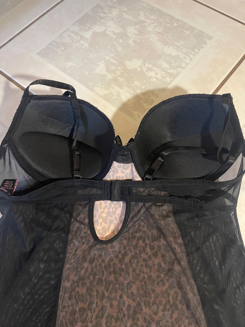 Elegance Black Sheer Bustier Top with Embroidered Label - Picture 4 of 4